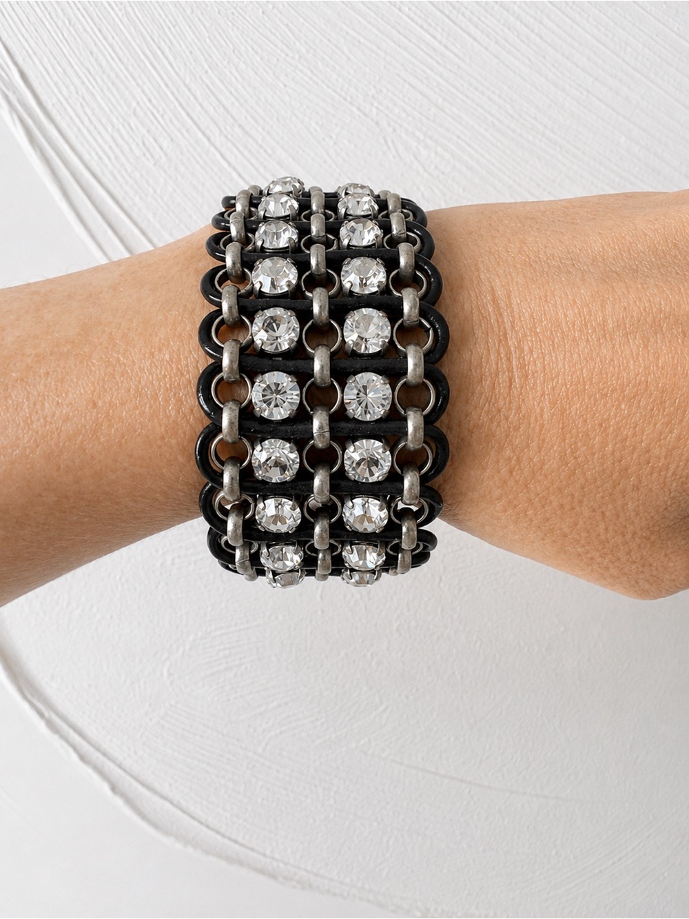 Swarovski Crystals & Leather Statement Bracket - Adjustable Chain OS